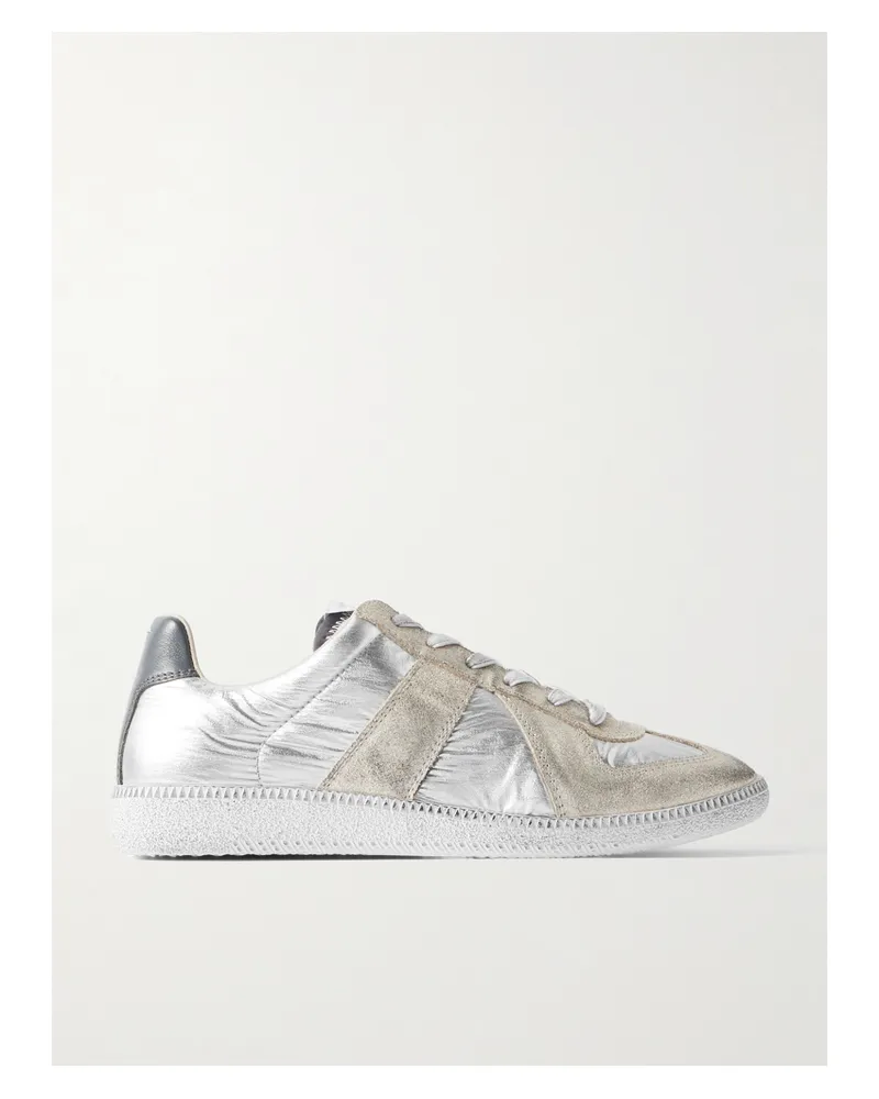 Maison Margiela Sneakers Aus Shell Mit Besätzen Aus Veloursleder Und Leder In Metallic- Und Distressed-optik - Silber Silber