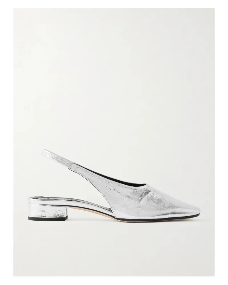 aeyde Dua Metallic Crinkled-leather Slingback Pumps - Silver Silver