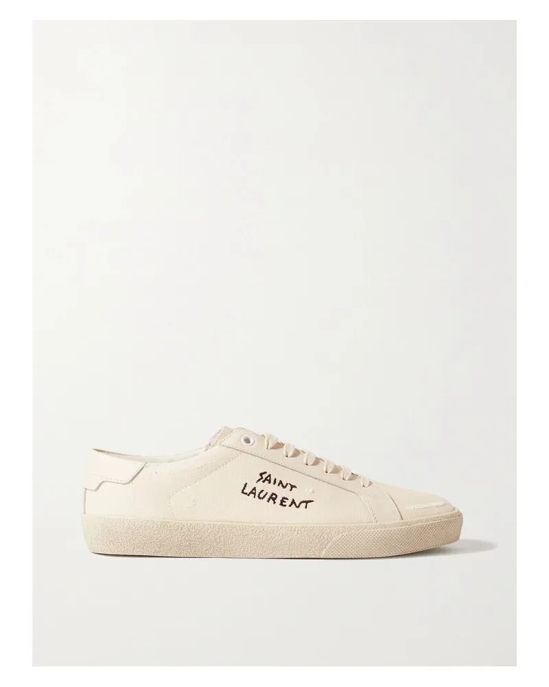 Saint Laurent Court Classic Sl/06 Sneakers Aus Canvas Und Leder In Distressed-optik Mit Logostickerei - Weiß Weiß