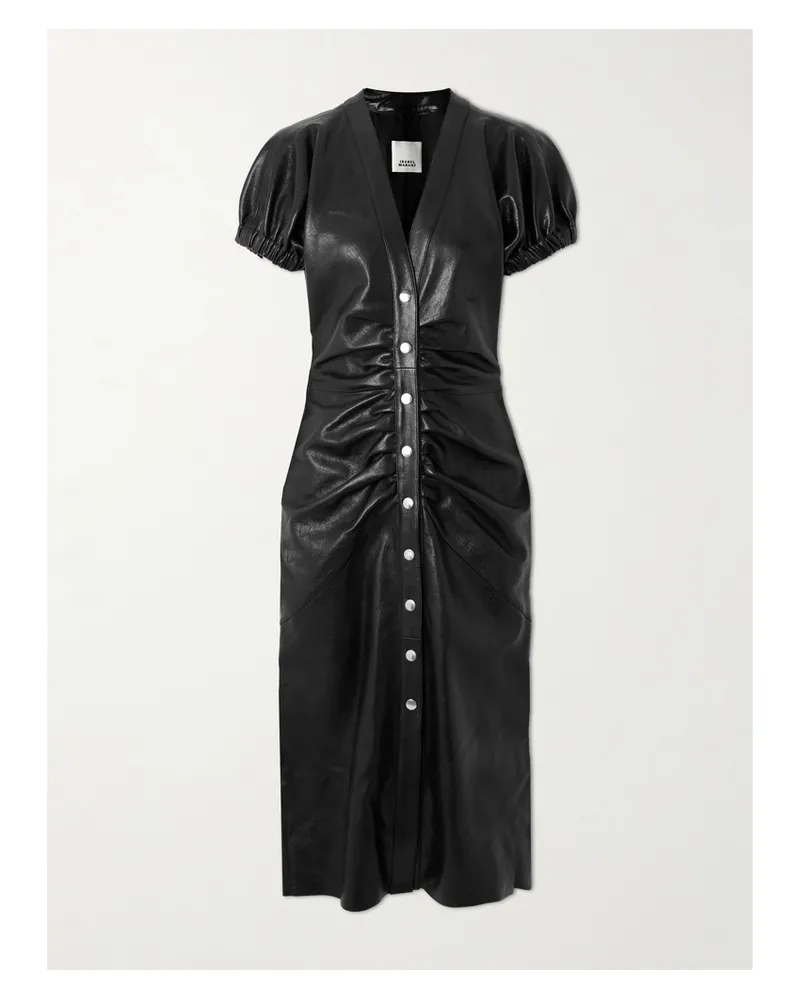 Isabel Marant Carly Midikleid Aus Leder Mit Raffungen - Schwarz Schwarz