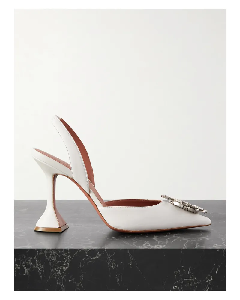 Amina Muaddi Begum Slingback-pumps Aus Leder Mit Swarovski-kristallen - Weiß Weiß