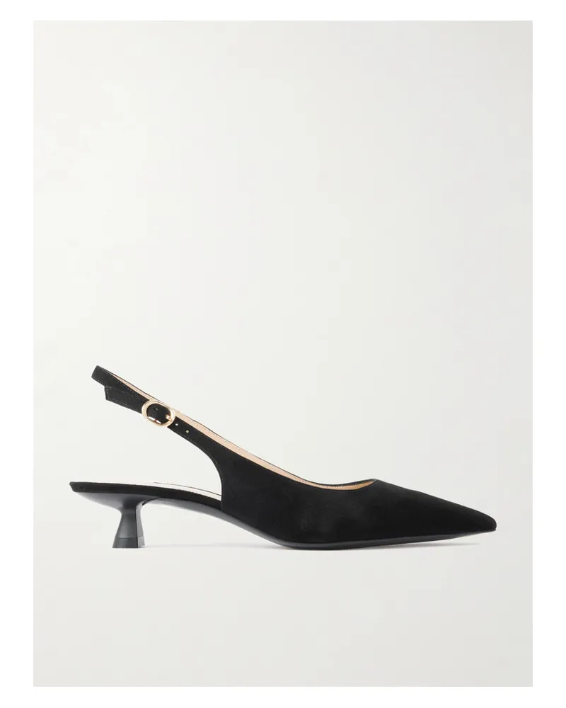 Stuart Weitzman Stuart Sculpt Leather-trimmed Suede Slingback Pumps - Black Black