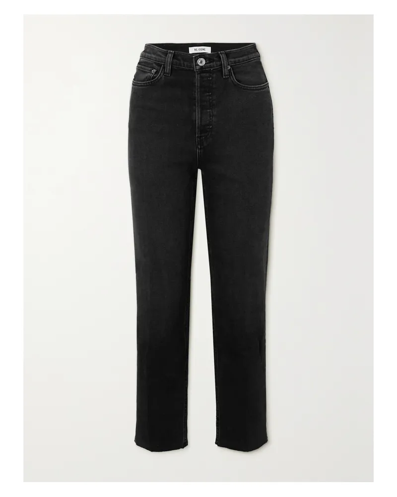 RE/DONE 70s Stove Pipe Cropped Distressed High-rise Straight-leg Jeans - Black Black