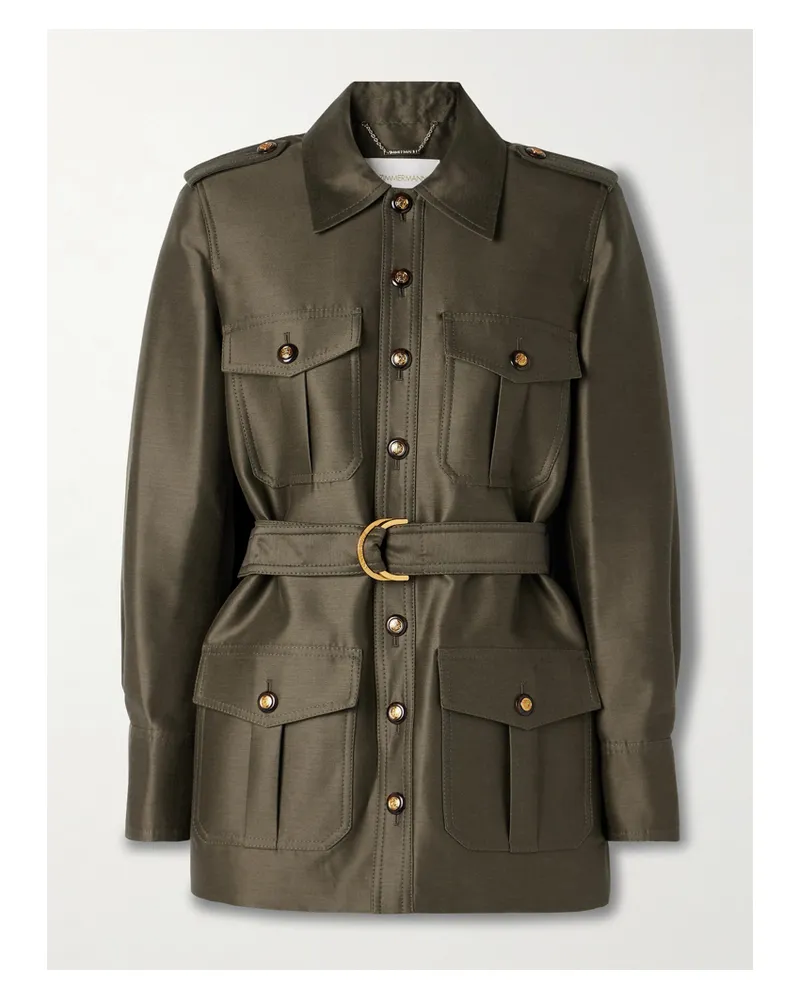 Zimmermann Rebellion Jacke Aus Einer Woll-seidenmischung Mit Gürtel - Grün Grün