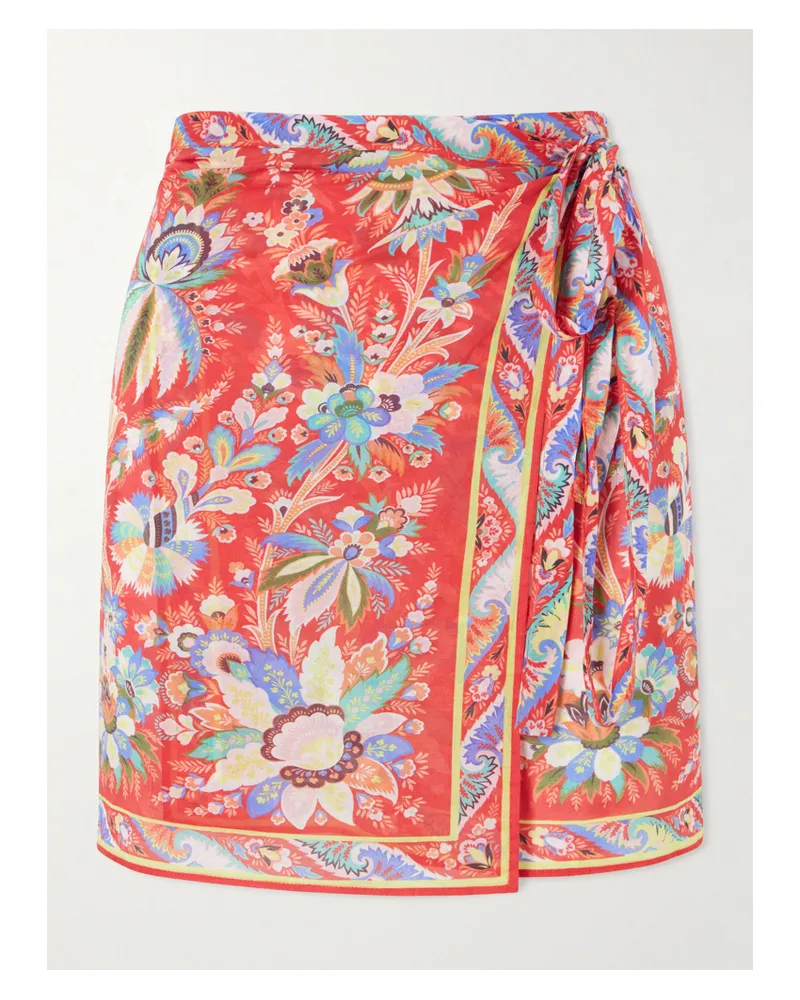 Etro Floral-print Voile Sarong - Burgundy Burgundy