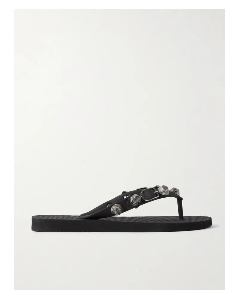Balenciaga Cagole Embellished Rubber Flip Flops - Black Black