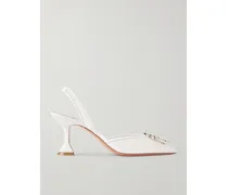 Begum Crystal-embellished Leather-trimmed Mesh Slingback Pumps - White