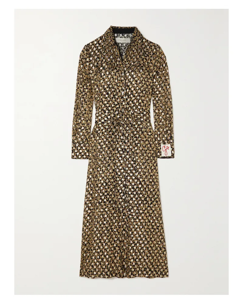 Golden Goose Midi-hemdblusenkleid Aus Chiffon Mit Leopardenprint, Metallic-fil-coupé Und Bindegürtel - Animal-Print Animal-print
