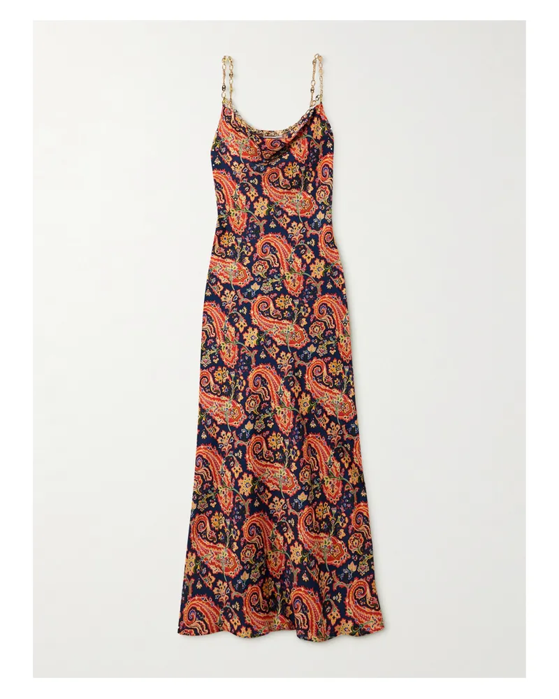 Paco Rabanne Maxikleid Aus Satin Mit Verzierungen Aus Metall-mesh Und Paisley-muster - Mehrfarbig Mehrfarbig