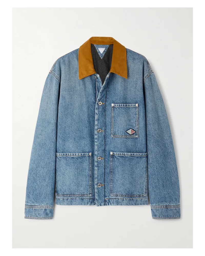 Bottega Veneta Appliquéd Suede-trimmed Denim Jacket - Blue Blue