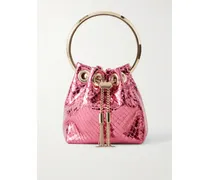 Bon Bon Micro Snake-effect Metallic Leather Bucket Bag - Pink