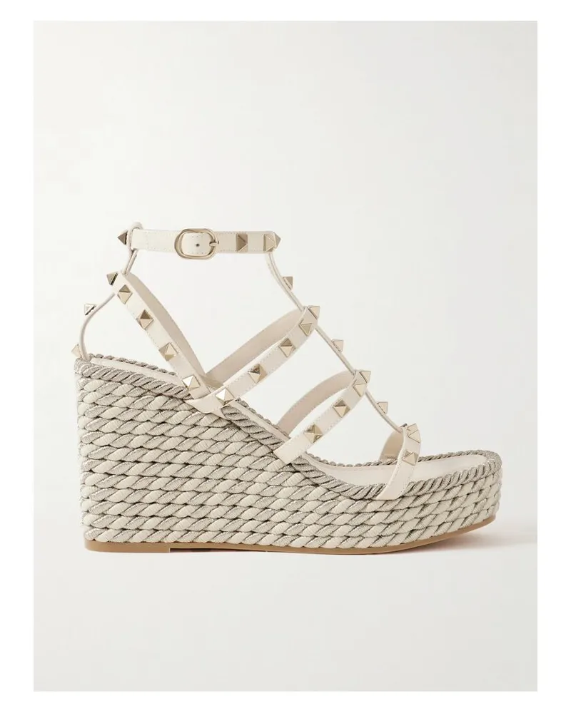 Valentino Garavani Rockstud Torchon 105 Espadrille-wedges Aus Leder - Elfenbein Elfenbein