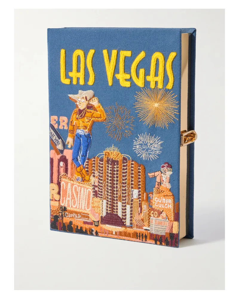 Olympia Le-Tan Las Vegas Embroidered Appliquéd Canvas Clutch - Blue Blue