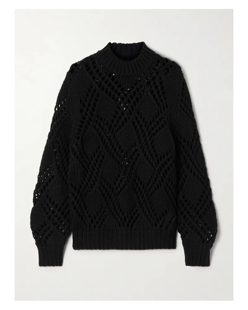 Jil Sander Pullover Aus Wolle In Lochstrick - Schwarz Schwarz