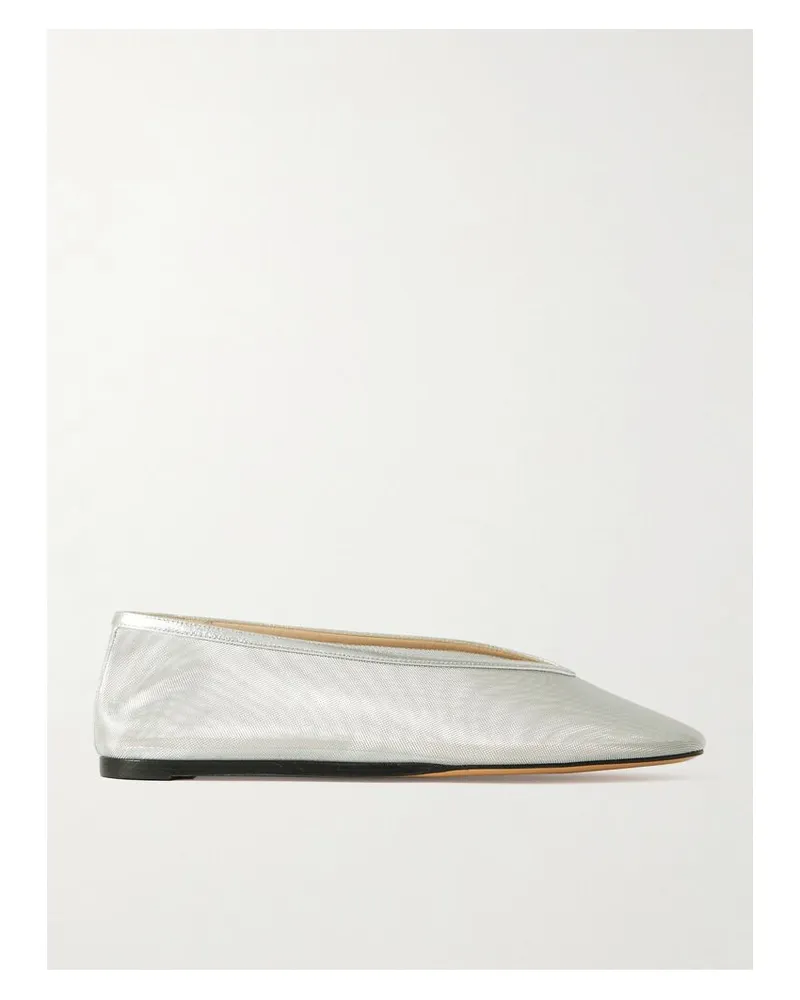 Le Monde Béryl Luna Ballerinas Aus Mesh Mit Metallic-lederbesätzen - Silber Silber