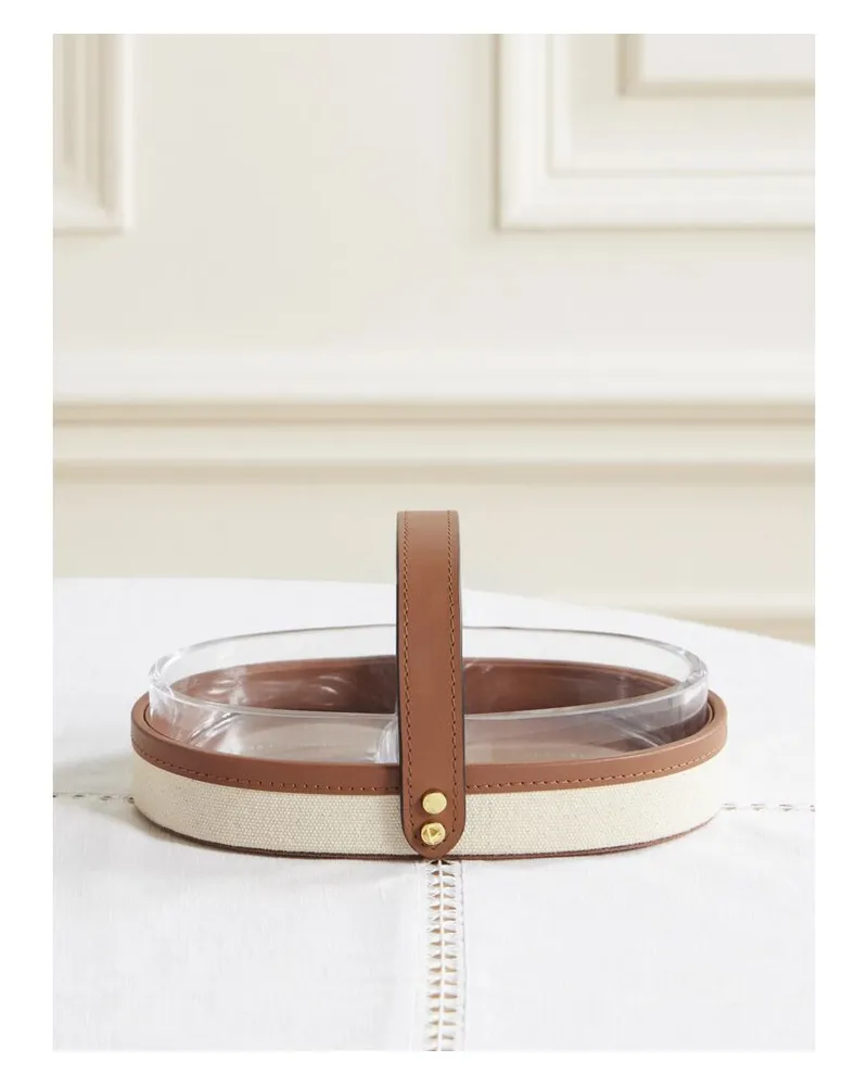 Ralph Lauren Home Garrett Zweigeteilte Nussschale Aus Leder, Canvas Und Glas - Braun Braun