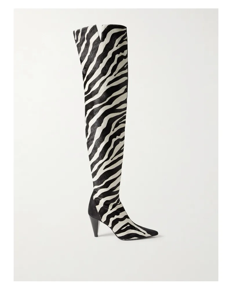 KHAITE Harvey Suede And Zebra-print Calf Hair Over-the-knee Boots - Animal Print Animal