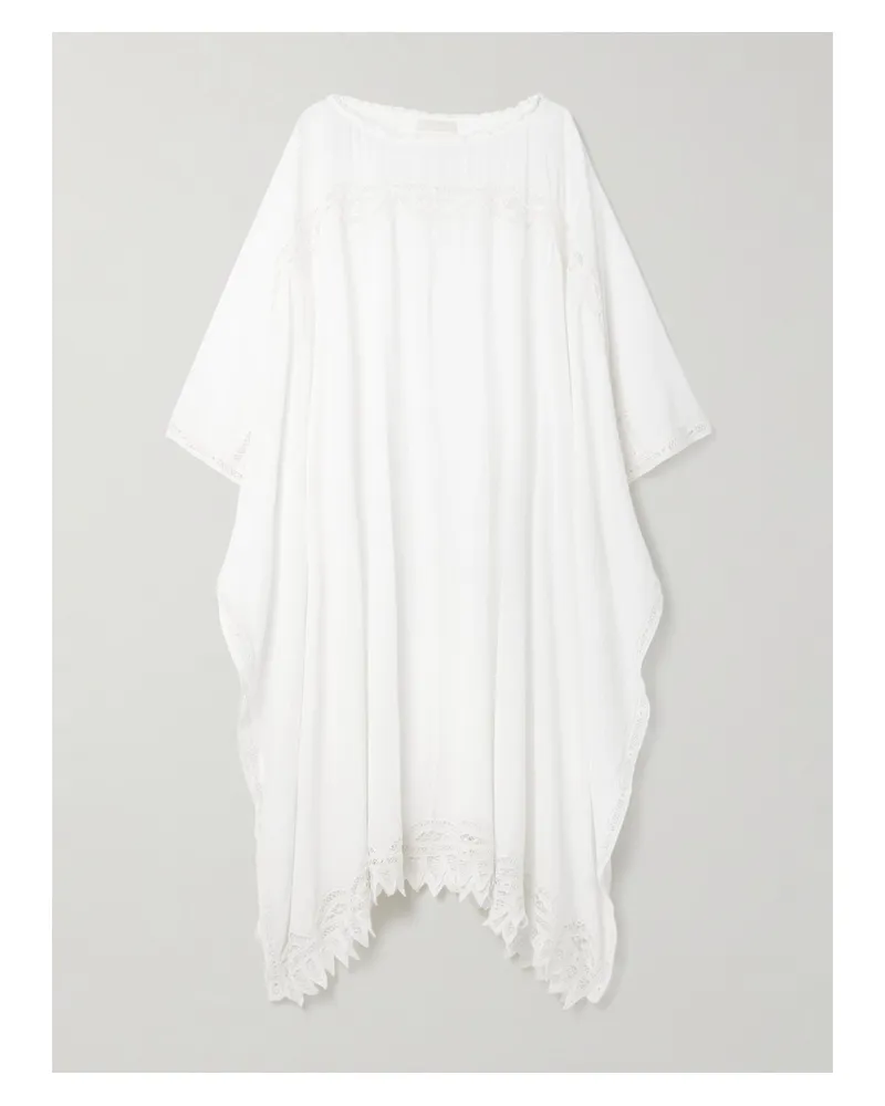 Ulla Johnson Jourdana Strandkleid Aus Baumwoll-gaze Mit Spitzenbesätzen - Weiß Weiß