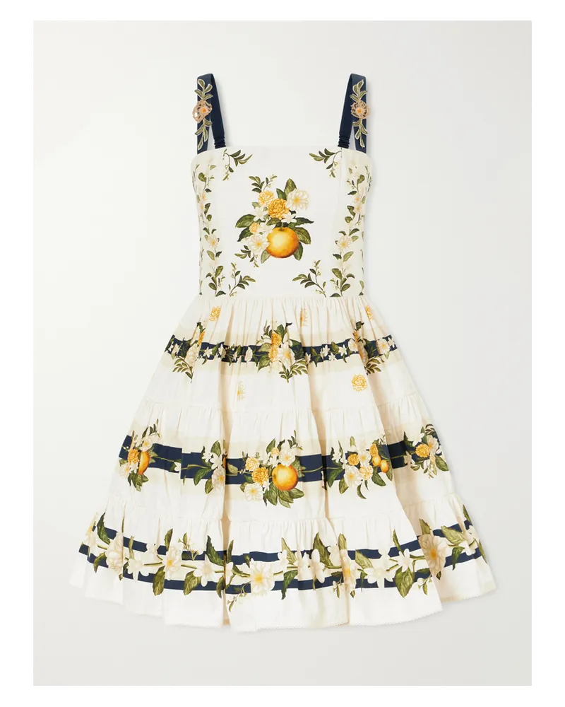 AGUA BENDITA Lima Floral-printed Cotton Mini Dress - Neutrals Neutrals