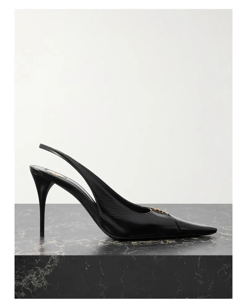 Saint Laurent Babylone Cutout Leather Slingback Pumps - Black Black