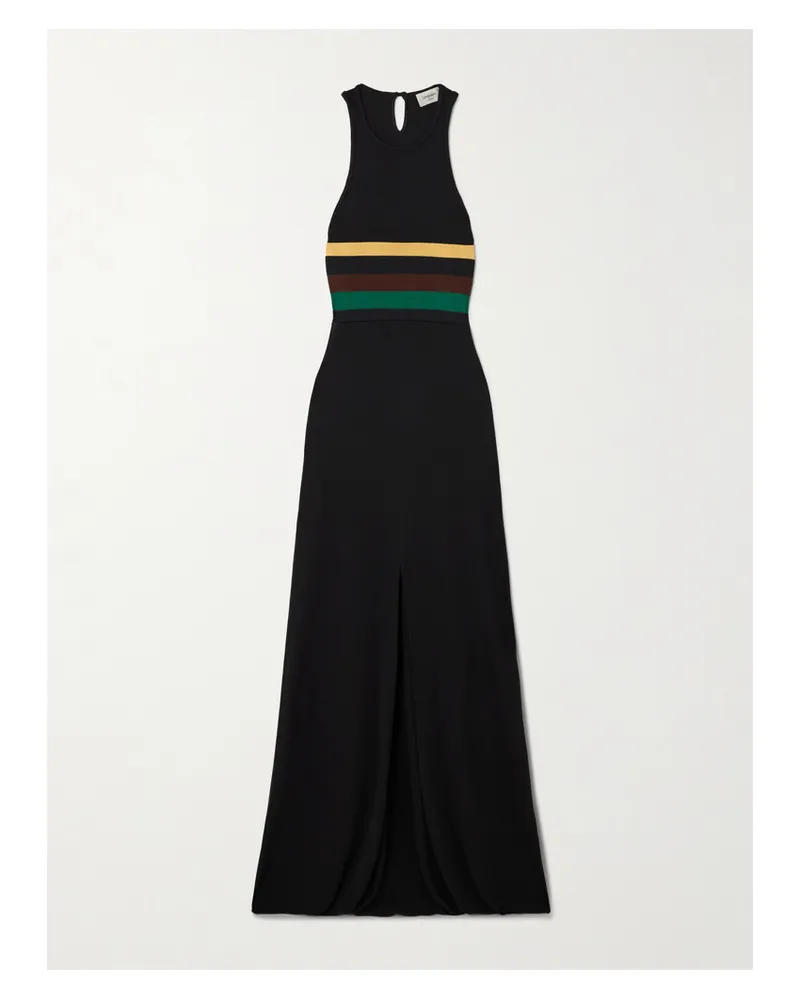 Saint Laurent Striped Crepe-jersey Maxi Dress - Black Black