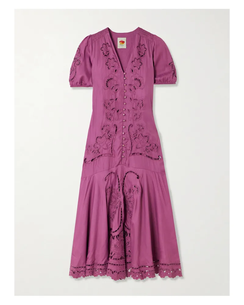 FARM Rio Maxikleid Aus Satin Mit Richelieu-stickereien - Pink Pink