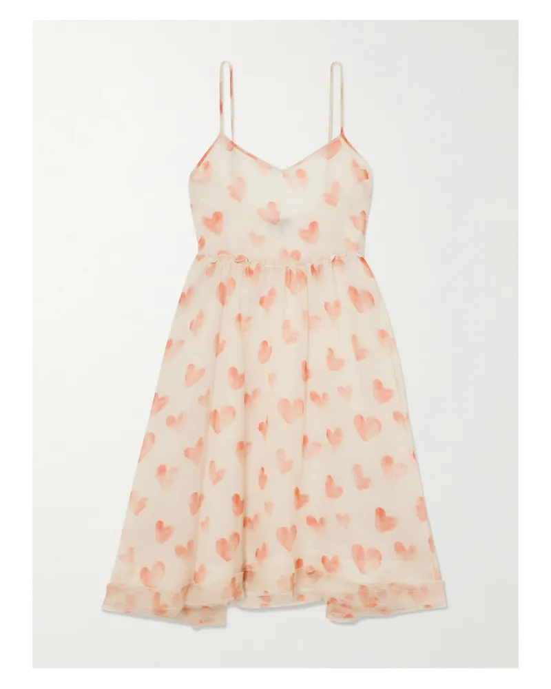 R13 Minikleid Aus Bedrucktem Seidenchiffon Mit Volant - Creme Creme