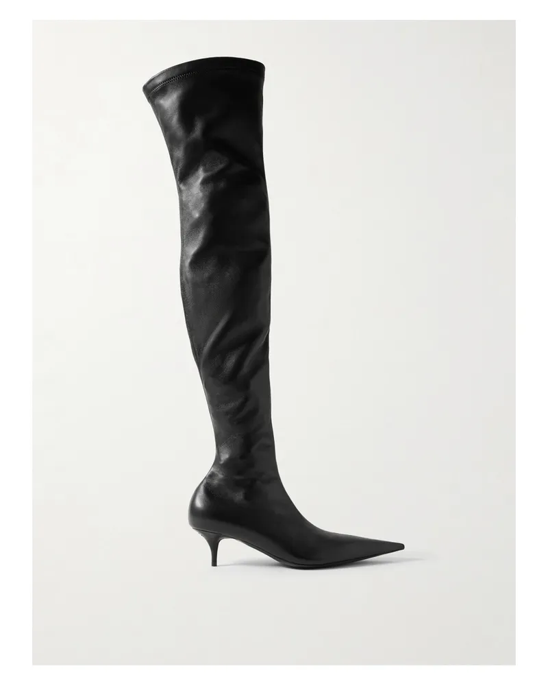 Balenciaga Avenue Leather Over-the-knee Boots - Black Black