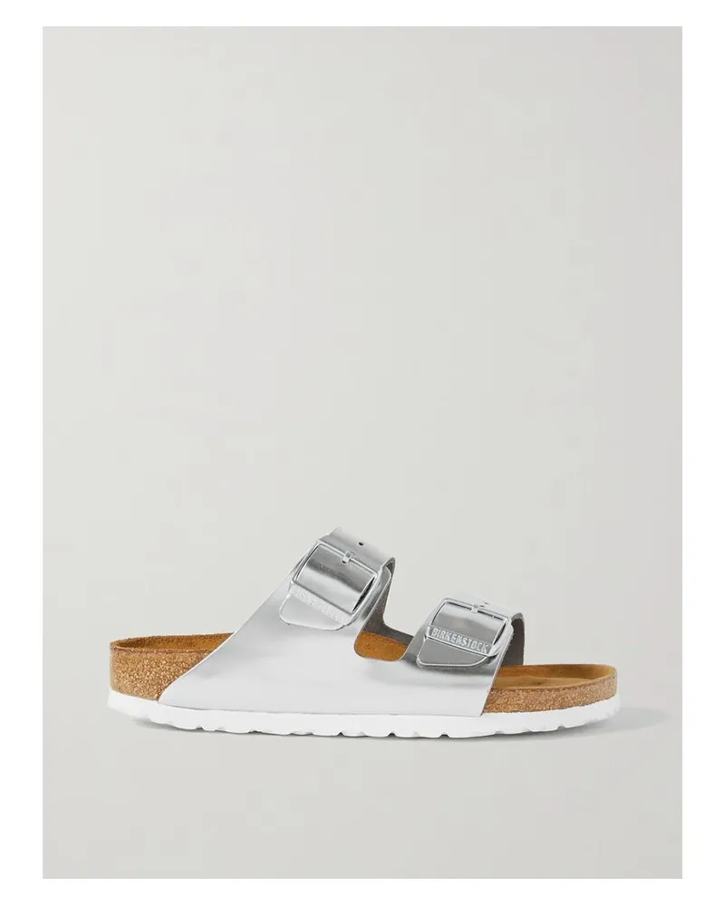 Birkenstock Arizona Pantoletten Aus Metallic-leder - Silber Silber