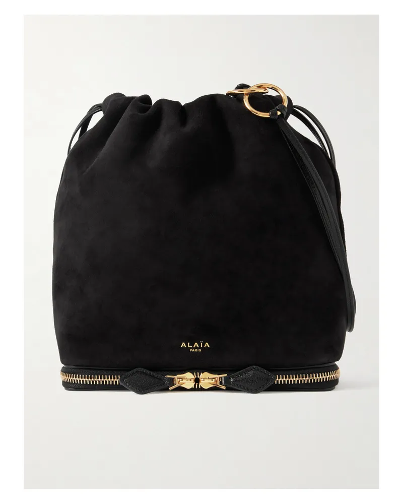 Alaïa Le Pochon Schultertasche Aus Veloursleder Mit Lederbesätzen - Schwarz Schwarz