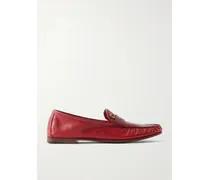 Embellished Leather Loafers - Red