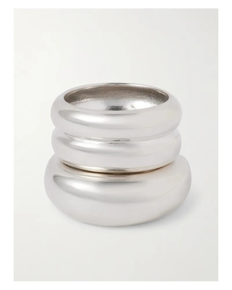 AGMES Set Of Two Recycled Sterling Silver Rings Silver