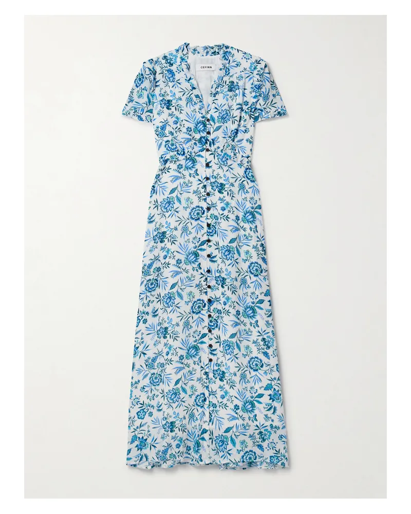 Cefinn Liliana Midikleid Aus Georgette Mit Blumenprint Und Rüschen - Blau Blau