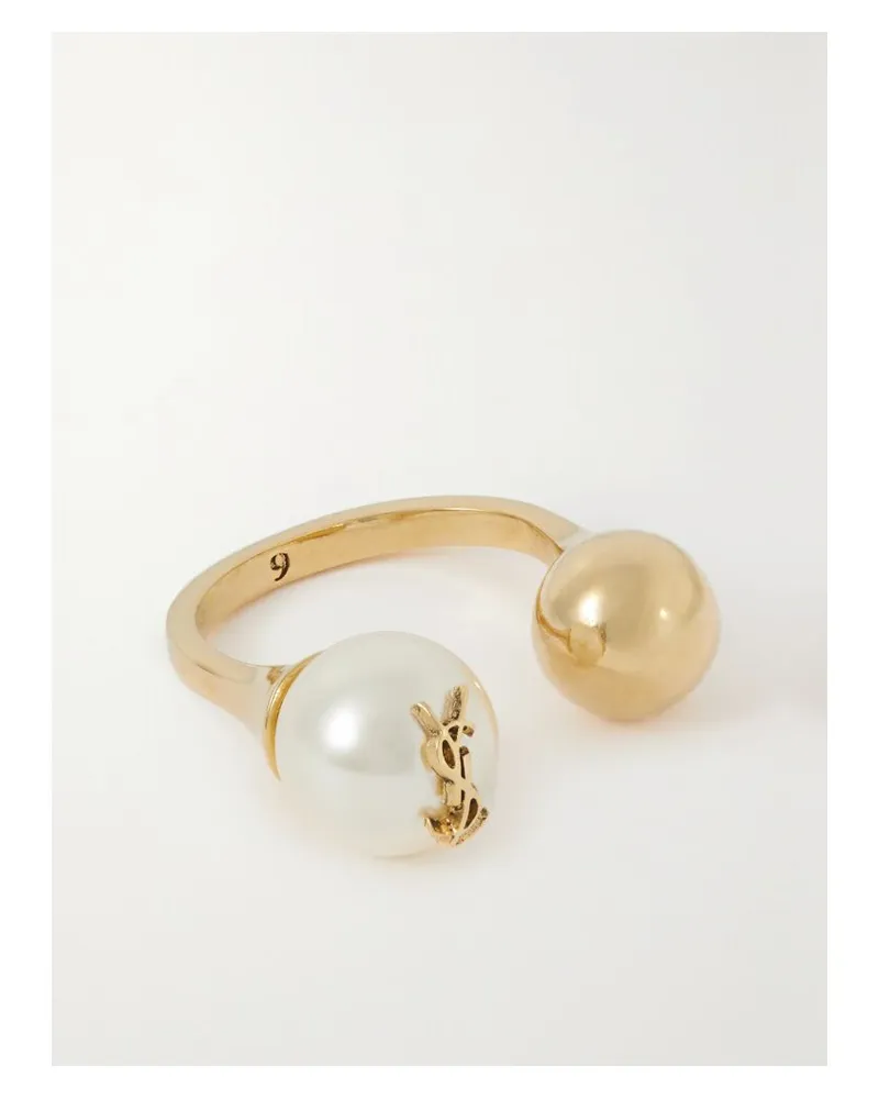 Saint Laurent Cassandre Goldfarbener Ring Mit Kunstperle Gold