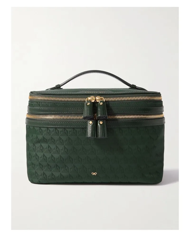 Anya Hindmarch Vanity Kit Kosmetiktasche Aus Nylon-jacquard Mit Lederbesätzen - Grün Grün