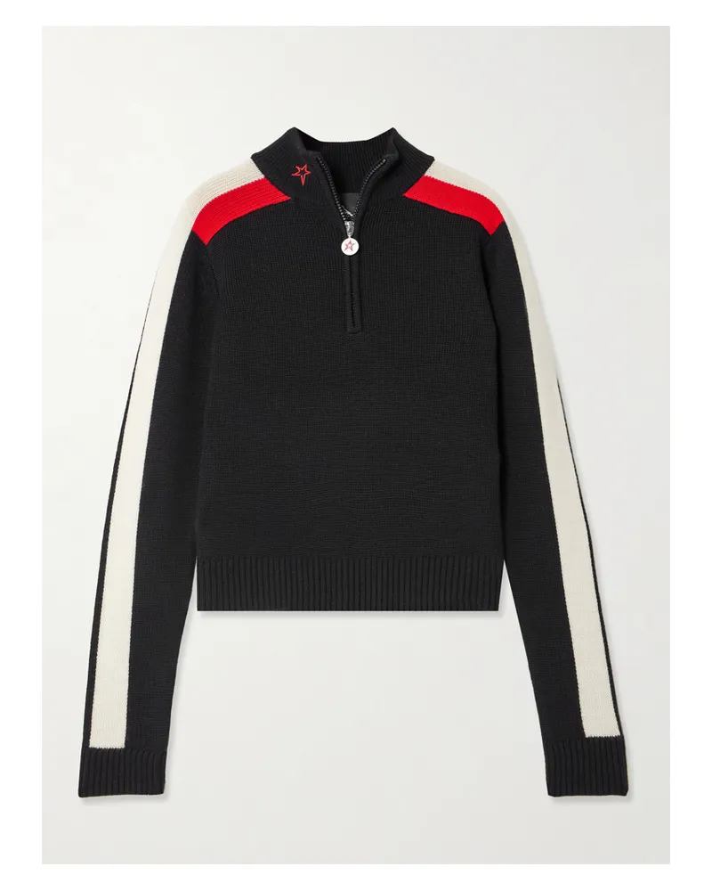 Perfect Moment La Tour Merinowollpullover Mit Intarsienmotiven Und Reißverschluss - Schwarz Schwarz