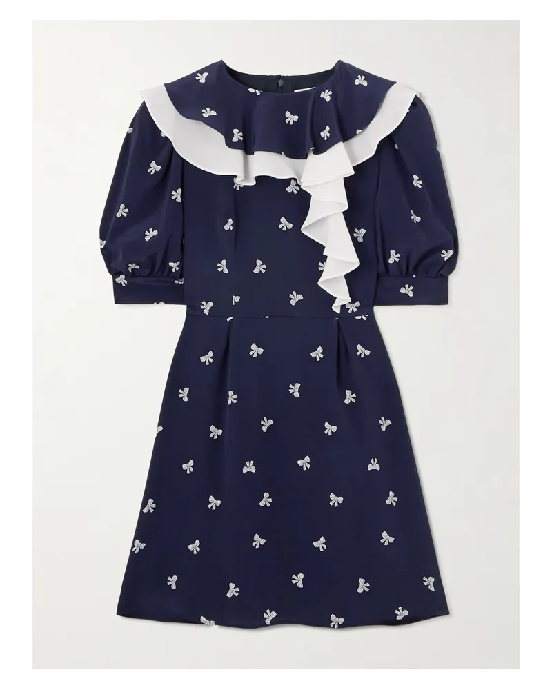 Alessandra Rich Minikleid Aus Bedruckter Seide Mit Rüschen Und Falten - Blau Blau