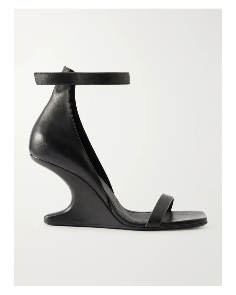 Rick Owens Cantilever Leather Sandals Wedge Mules - Black Black