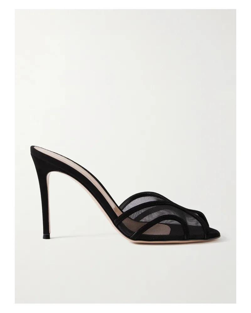 Gianvito Rossi 95 Mules Aus Mesh Mit Velourslederbesätzen - Schwarz Schwarz