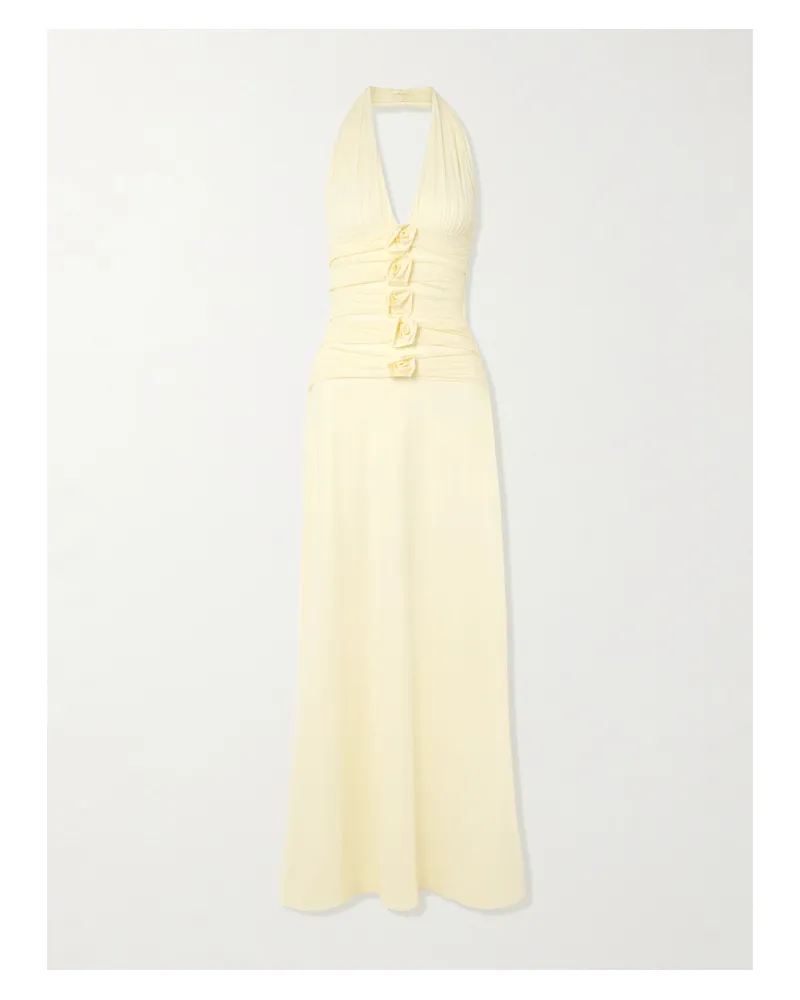 Maygel Coronel Villadiego Appliquéd Stretch-jersey Halterneck Maxi Dress - Off-white Off-white