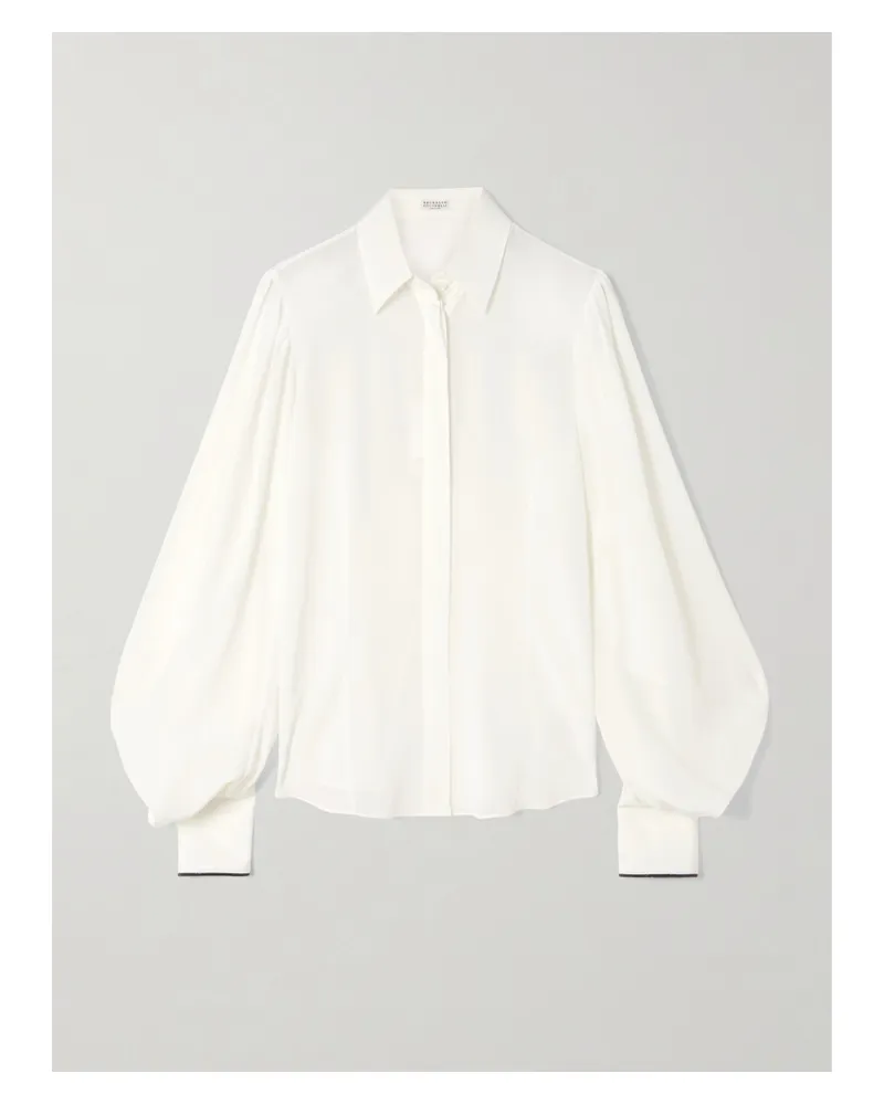Brunello Cucinelli Seidenbluse Mit Zierperlen - Weiß Weiß