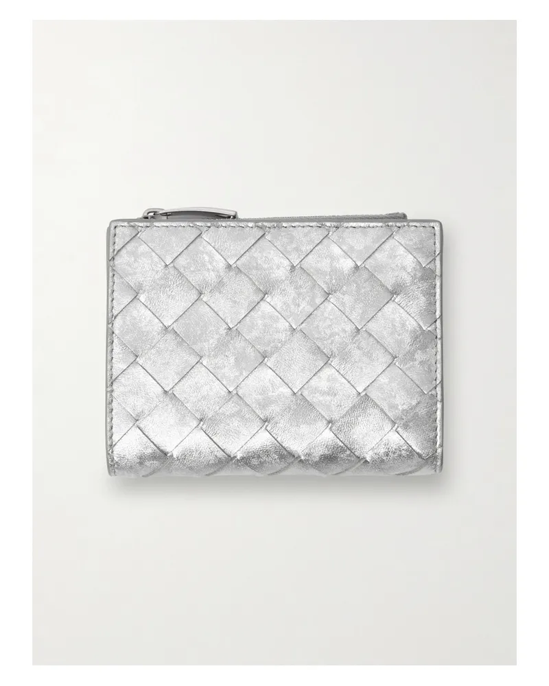 Bottega Veneta Portemonnaie Aus Intrecciato-leder In Metallic-optik - Silber Silber