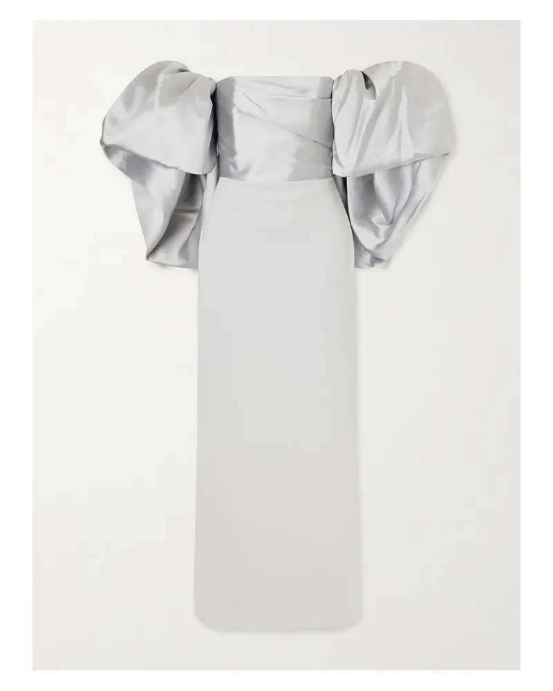 Solace London Floris Off-the-shoulder Satin-twill And Crepe Maxi Dress - Silver Silver