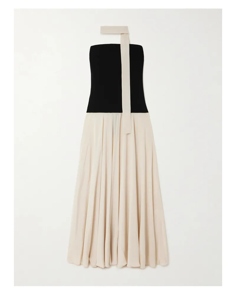 Esse Studios Illi Trägerloses Maxikleid Aus Stretch-strick Und Crêpe De Chine Aus Seide Mit Schal - Schwarz Schwarz