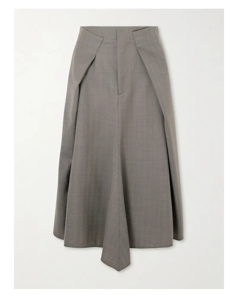 Victoria Beckham Pleated Wool Midi Skirt - Gray Gray