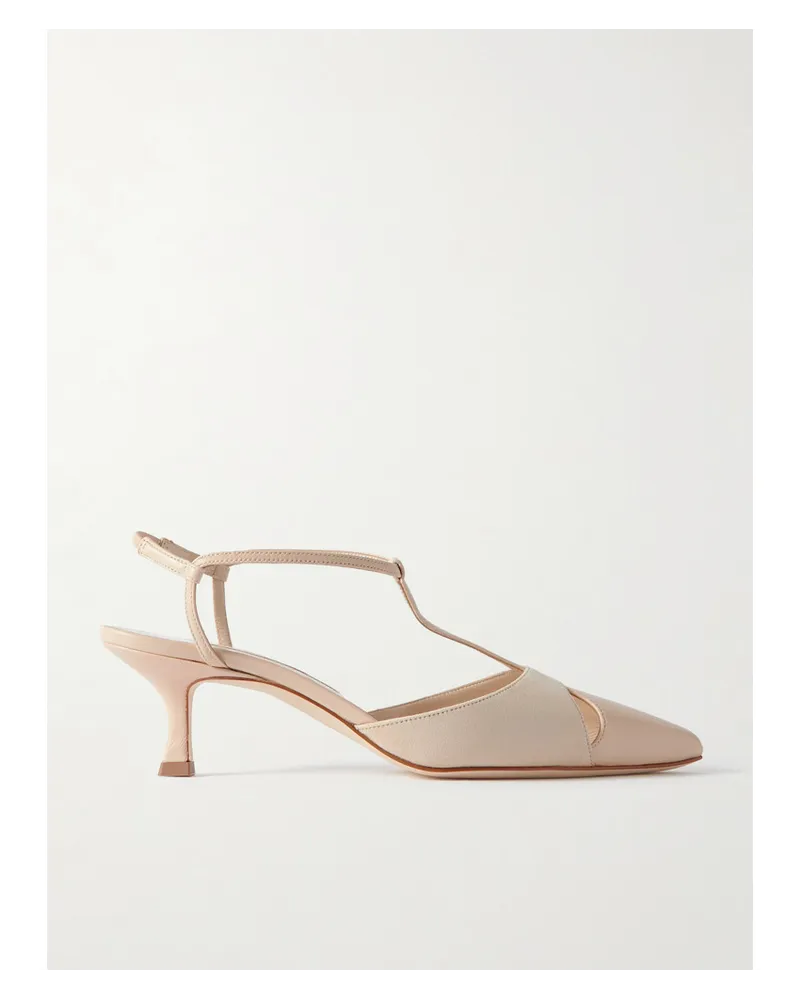 Manolo Blahnik Turgimod 50 Slingback-pumps aus Leder und Veloursleder Creme