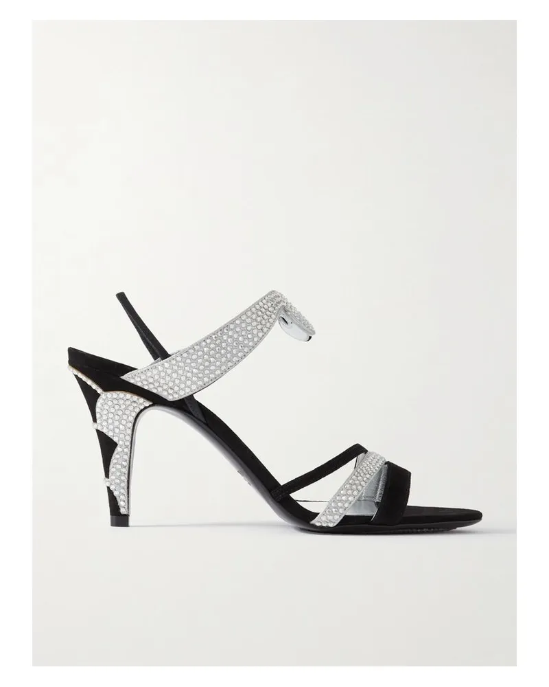 Valentino Garavani L'une Et L'autre 85 Slingback-sandalen Aus Veloursleder Und Leder Mit Kristallen - Silber Silber