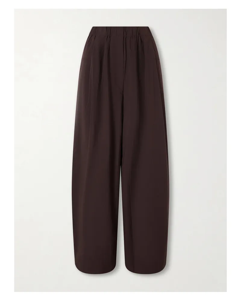 St. Agni Pleated Cotton-blend Poplin Wide-leg Pants - Brown Brown