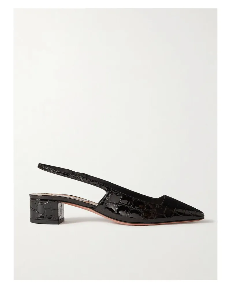 Aquazzura Ginza 35 Slingback-pumps Aus Lackleder Mit Krokodileffekt - Schwarz Schwarz