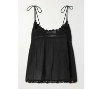 Bermuda Tasseled Crochet-trimmed Cotton Top - Black